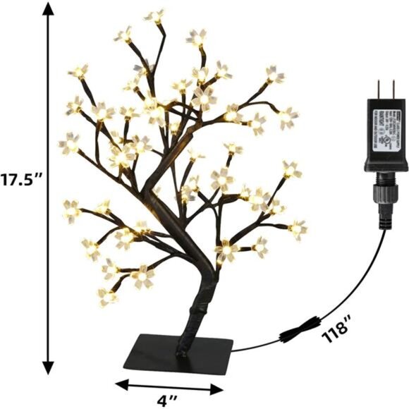17.5” Lighted Cherry Blossom Tree 48 Warm White Lights Plug in Adapter Light up - Picture 6 of 7